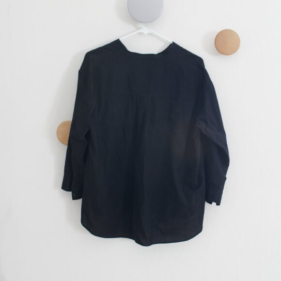 Uniqlo Collarless Button Down Long Sleeve Linen Top - Size Large - Picture 5 of 8